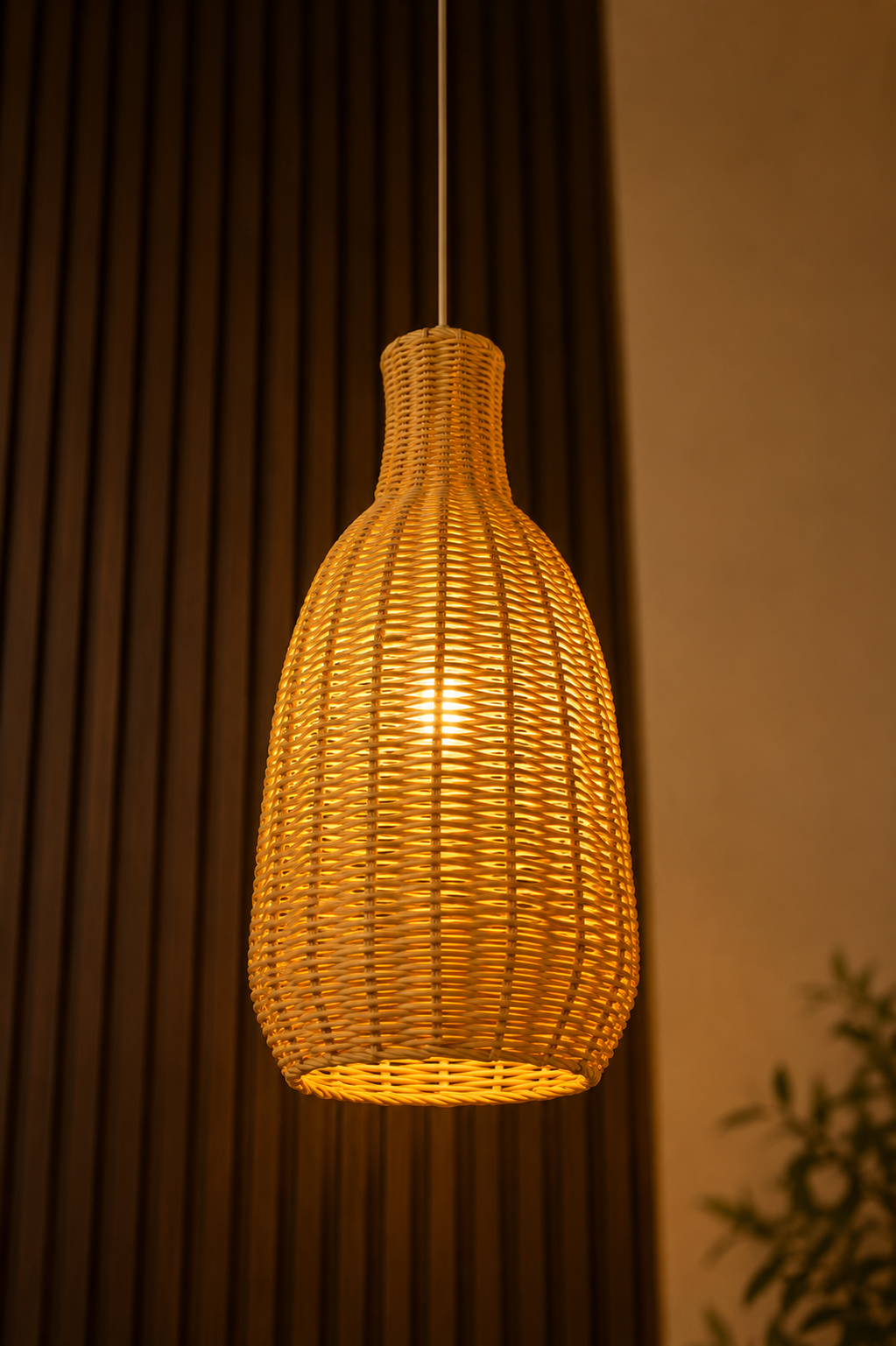 Handcrafted Bamboo Bottle Pendant Lamp - Artisan Woven Hanging Light
