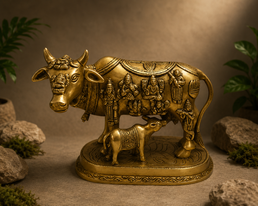 Artisan Brass Kamadhenu Cow & Calf Statue