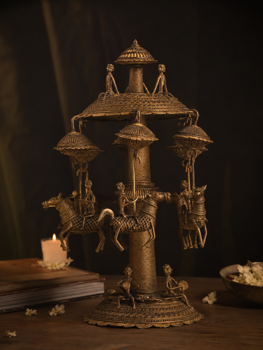 Handcrafted Brass Tribal Carousel Sculpture