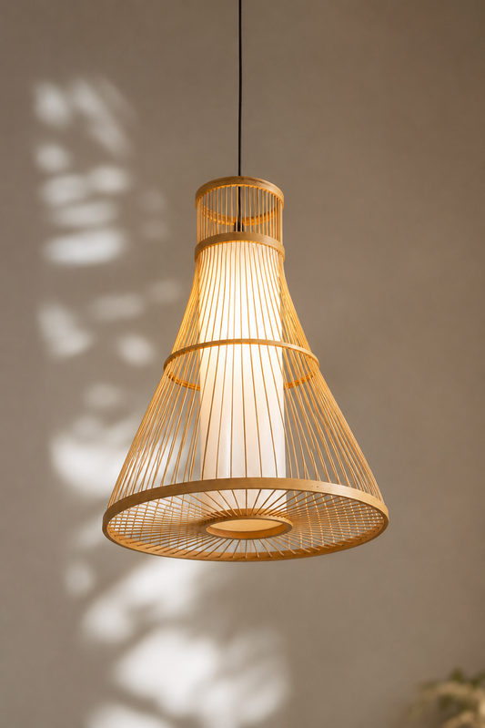 Handcrafted Bamboo Pendant Lamp - Contemporary Cone Hanging Light