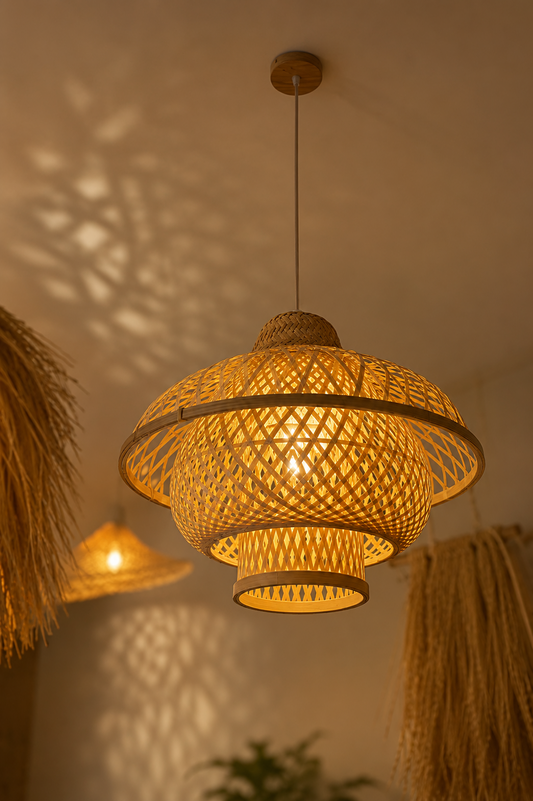 Handcrafted Bamboo Halo Pendant Lamp - Artisan Woven Hanging Light